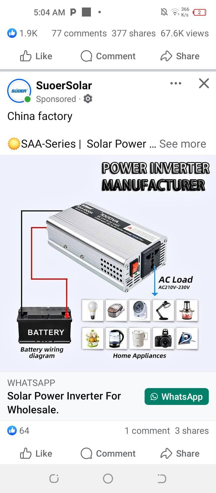 Solar power inverter 1000w,12v - Siiqo - Buy on Siiqo Nigeria